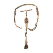 EARLY 20TH CENTURY ROLLED GOLD & GEM SET WATCH CHAIN