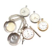 SILVER POCKET WATCH & THREE SMITHS POCKET WATCHES