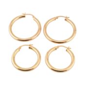 TWO PAIRS OF ITALIAN 9CT GOLD HOOP EARRINGS