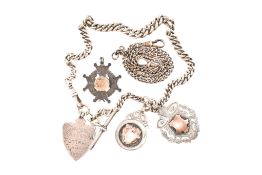 TWO SILVER ALBERT WATCH CHAINS & FOOTBALL MEDALS
