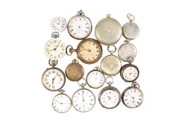 COLLECTION OF SILVER & WHITE METAL POCKET WATCHES & PARTS