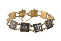 VINTAGE JAPANESE DAMASCENE YELLOW METAL K24 PANEL BRACELET