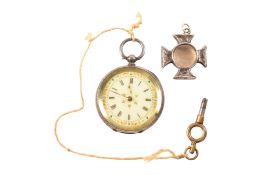 SWISS SILVER POCKET WATCH A HALLMARKED CROSS FOB