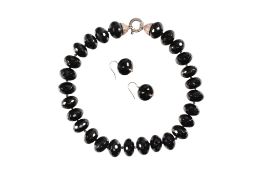 SILVER & OBSIDIAN BEAD NECKLACE & EARRING SET