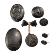 COLLECTION OF 19TH CENTURY JET & BOG OAK JEWELLERY