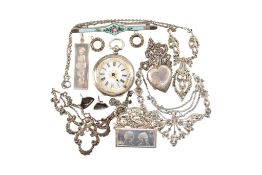 COLLECTION OF SILVER NECKLACE CHAINS & PENDANTS