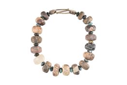 DANISH SILVER TURQUOISE & HARDSTONE BEAD NECKLACE