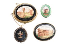 FOUR 19TH CENTURY MICRO MOSAIC BROOCH PINS