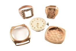 COLLECTION OF 9CT GOLD RINGS & WATCH AF