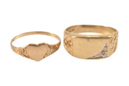 TWO HALLMARKED 9CT GOLD SIGNET RINGS