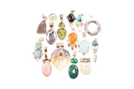 COLLECTION OF SILVER & WHITE METAL GEM SET NECKLACE PENDANTS