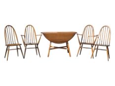 ERCOL FURNITURE - MID CENTURY BEECH & ELM DINING TABLE W/ FOUR CHAIRS