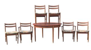 BRITISH MODERN DESIGN - MID CENTURY TEAK TABLE WITH 6 DINING CHAIRS