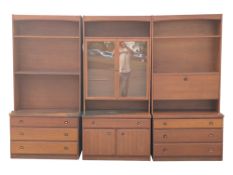BRITISH MODERN DESIGN - MID CENTURY TEAK MODULAR WALL SYSTEM CABINETS
