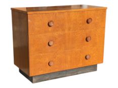 1930S ART DECO MANNER ASH AND MAPLE WOOD CHEST OF DRAWERS