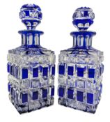 PAIR OF BACCARAT FRENCH FLASHED & HOBNAIL CUT GLASS PERFUME BOTTLES
