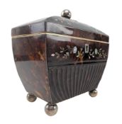 19TH CENTURY REGENCY TORTOISESHELL & IVORY INLAID TEA CADDY