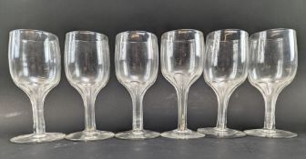 SIX GEORGE III 18TH CENTURY HAND BLOWN HOLLOW STEM TULIP WINE GLASSES