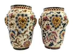 ZSOLNAY PECS - PAIR OF HUNGARIAN 19TH CENTURY PORCELAIN MANTEL VASES IN LUSTRE FINISH