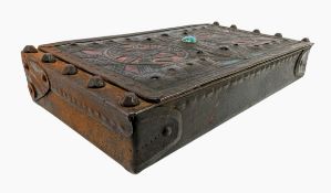 ATTRIBUTED TO ALFRED DAGUET - ART NOUVEAU REPOUSSE METAL & JEWELLED COFFRET BOX