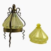 TWO ART NOUVEAU LATE 19TH / EARLY 20TH CENTURY YELLOW VASELINE GLASS LIGHT SHADES