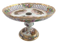 DRESDEN 19TH CENTURY HAND PAINTED PORCELAIN RETICULATED COMPOTE DISH TAZZA