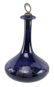 19TH CENTURY VICTORIAN BRISTOL BLUE GLASS BRANDY DECANTER