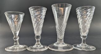 FOUR GEORGE III 18TH CENTURY HAND BLOWN WRYTHEN ALE DRINKING GLASSES