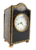 FRENCH EARLY 20TH CENTURY BELLE ÉPOQUE TORTOISESHELL & BRASS MOUNTED TABLE CLOCK