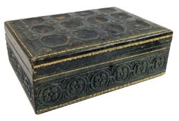 CONTINENTAL 19TH CENTURY TOOLED GREEN LEATHER JEWELLERY BOX