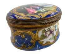 19TH CENTURY OVAL HAND PAINTED & GILT ENAMEL BOX VINAIGRETTE