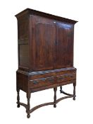 17TH CENTURY OAK WOOD LINEN PRESS CUPBOARD ON STAND