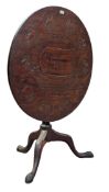 19TH CENTURY CARVED OAK TILT TOP TABLE WITH ANIMALS BOARDING NOAH'S ARK