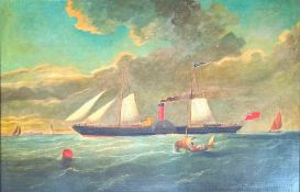 19TH CENTURY BRITISH MARITIME SCHOOL - OIL ON CANVAS PAINTING OF THE PS LYRA