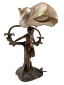 ART NOUVEAU STYLE BRASS & CONCH SHELL FIGURAL NAUTILUS TABLE LAMP
