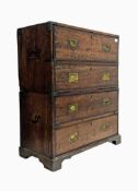 GEORGE III MAHOGANY & BRASS BOUND CAMPAIGN CHEST ON CHEST