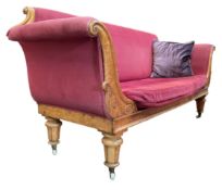 WILLIAM IV WALNUT FRAMED & UPHOLSTERED SCROLLED END SOFA SETTEE