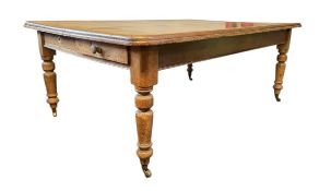 LARGE VICTORIAN PINE THREE-DRAWER REFECTORY FARMHOUSE TABLE