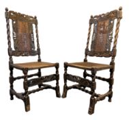 PAIR OF CHARLES I 17TH CENTURY CARVED OAK AND CANE DINING / HALL CHAIRS