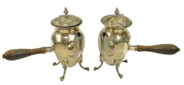 PAIR OF GEORGE V HALLMARKED SILVER LIDDED CHOCOLATE WARMER POTS