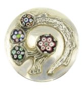 ELIZABETH II HALLMARKED SILVER & CAITHNESS STYLE MILLIFOIRI GLASS TRINKET POT