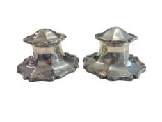 PAIR OF GEROGE V HALLMARKED SILVER CAPSTAN INKWELLS