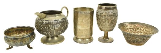 COLLECTION OF 20TH CENTURY STERLING & INDIAN SILVER CUPS & DISHES