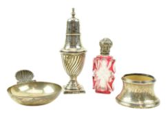 VICTORIAN HALLMARKED SILVER SALT SHAKER & SILVER & GLASS SCENT BOTTLE