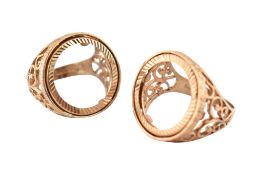 TWO HALLMARKED 9CT GOLD SOVEREIGN RINGS - MOUNTS