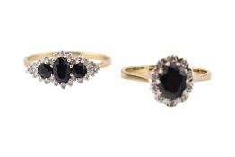 TWO 9CT GOLD SAPPHIRE & DIAMOND CLUSTER RINGS