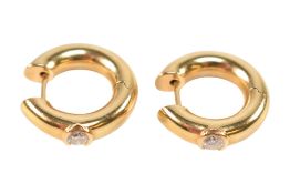 PAIR 18CT GOLD & DIAMOND HOOP EARRINGS