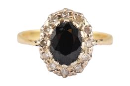 HALLMARKED 18CT GOLD SAPPHIRE & DIAMOND HALO RING