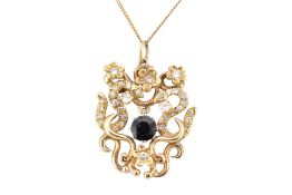 EARLY 20TH CENTURY SAPPHIRE DIAMOND PENDANT NECKLACE