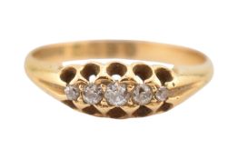 VICTORIAN HALLMARKED 18CT GOLD & DIAMOND FIVE STONE RING